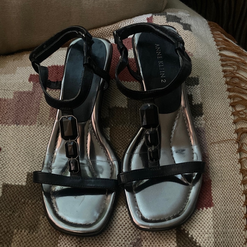 Anne Klein Black and Silver Strappy Sandals